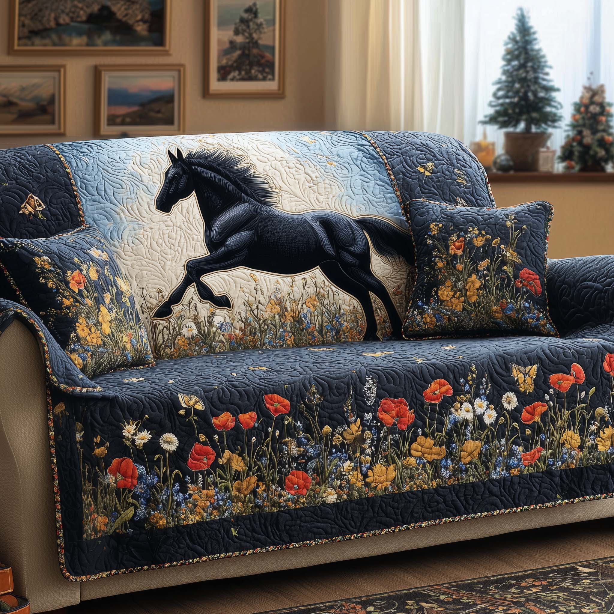 Wild Canter Quilted Sofa Cover Western Home Couch Cover Gift For New Home - Tradiviet