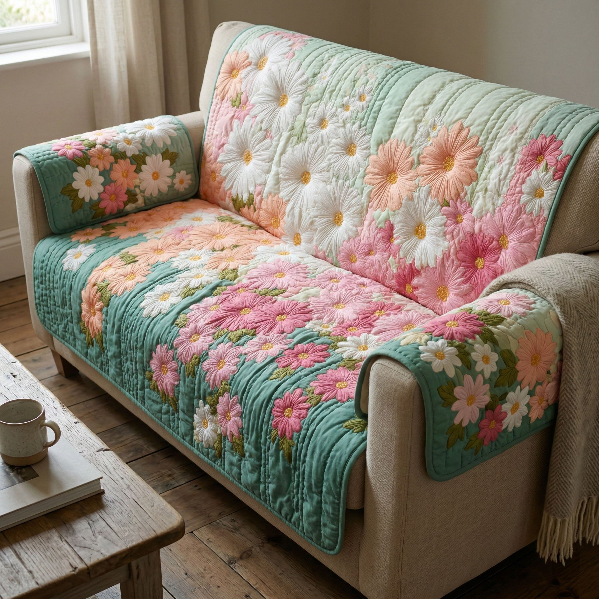 Wild Daisy Quilted Sofa Cover Sofa Protector Flower Daisy Inspired Gifts - Tradiviet