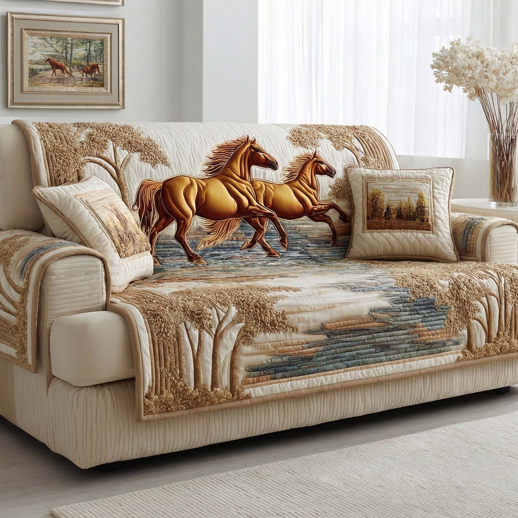 Wild Gallop Quilted Sofa Cover Indoor Home Room Decor Room Decor Gift Ideas - Tradiviet