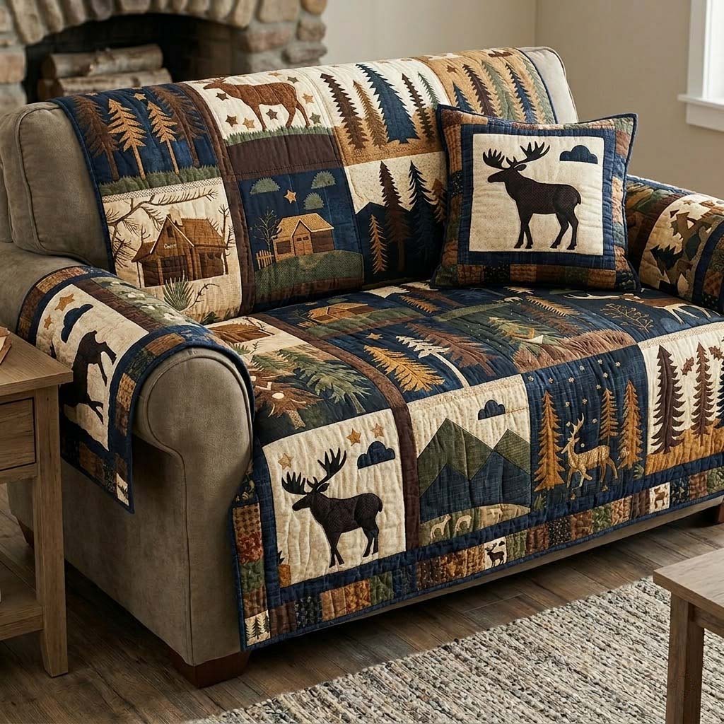 Wild Lodge Comfort Quilted Sofa Cover Soft Room Decor Home Gifts For Her - Tradiviet