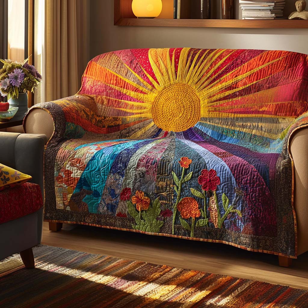 Wild Meadow Quilted Sofa Cover Stylish Home Room Decor Unique Home Decor Gifts - Tradiviet