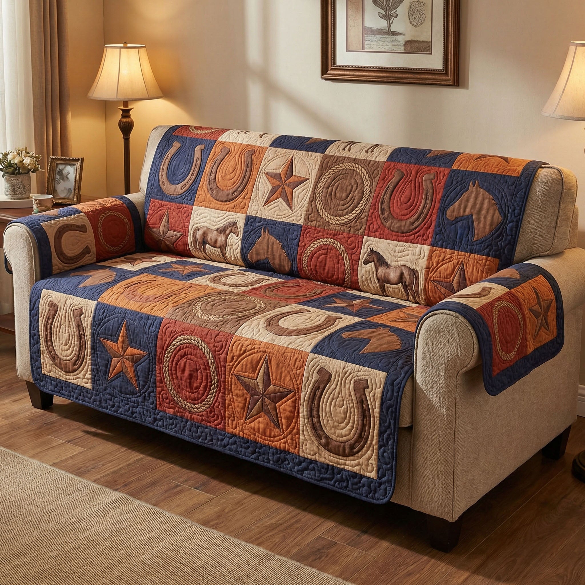 Wild Mustang Quilted Sofa Cover Elegant Home Room Decor Gift For New Home - Tradiviet