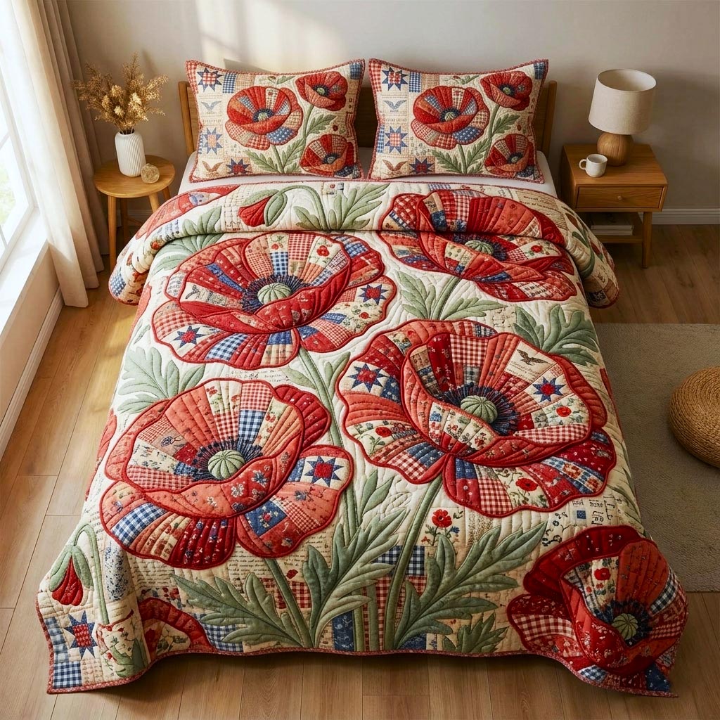 Wild Poppy Quilted Bedding Set Wild Poppy Bedroomware Gift For Wild - Tradiviet