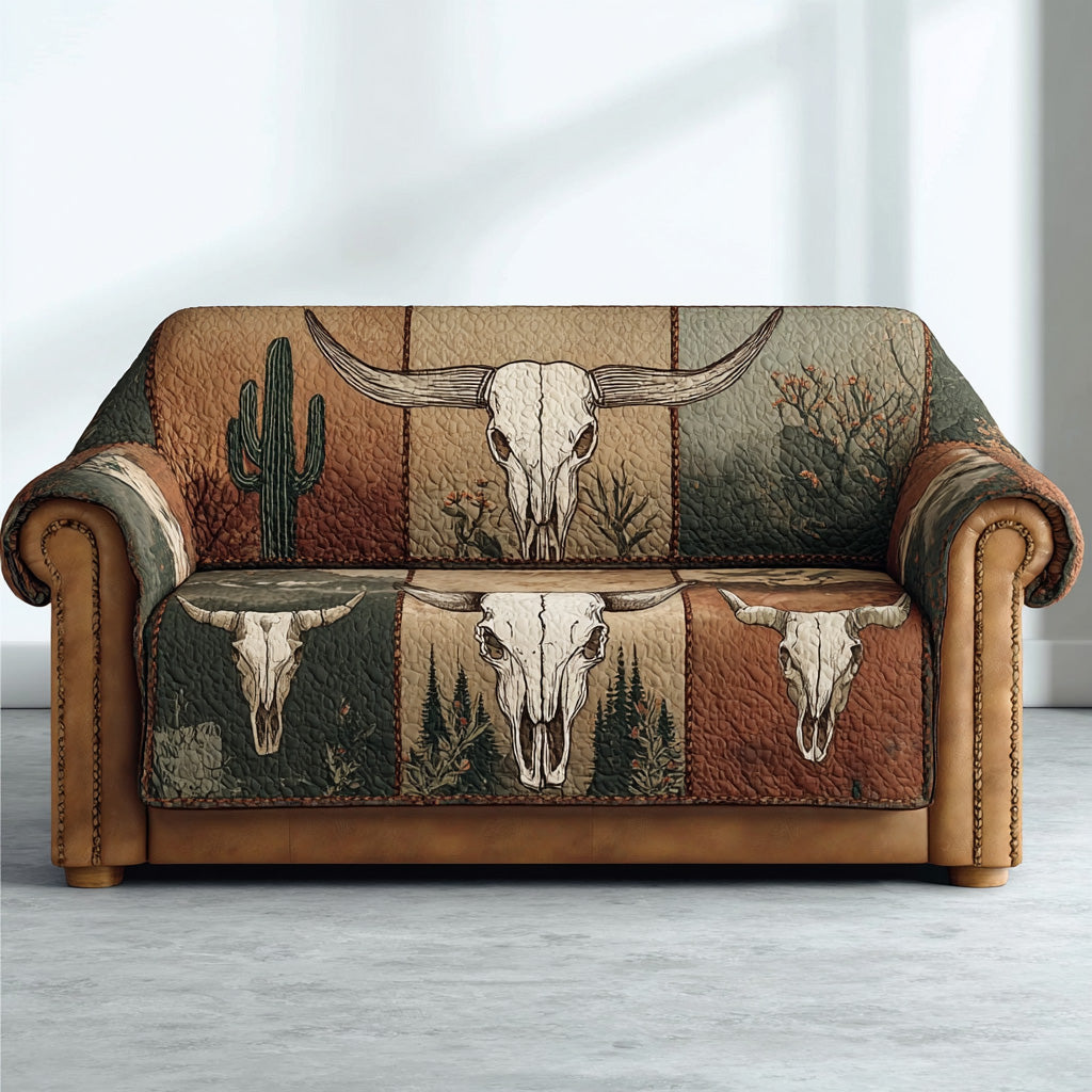 Wild Prairie Longhorn Quilted Sofa Cover Classic Room Decor Gifts For New Homes - Tradiviet