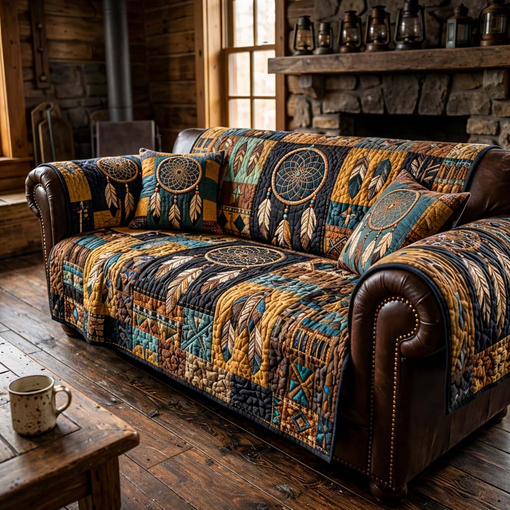 Wild Spirit Comfort Quilted Sofa Cover Tribal Home Couch Cover Gift For Room Decor - Tradiviet