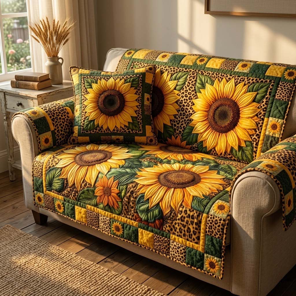 Wild Sun Patch Quilted Sofa Cover Modern Room Decor Present For Sunset Lover - Tradiviet