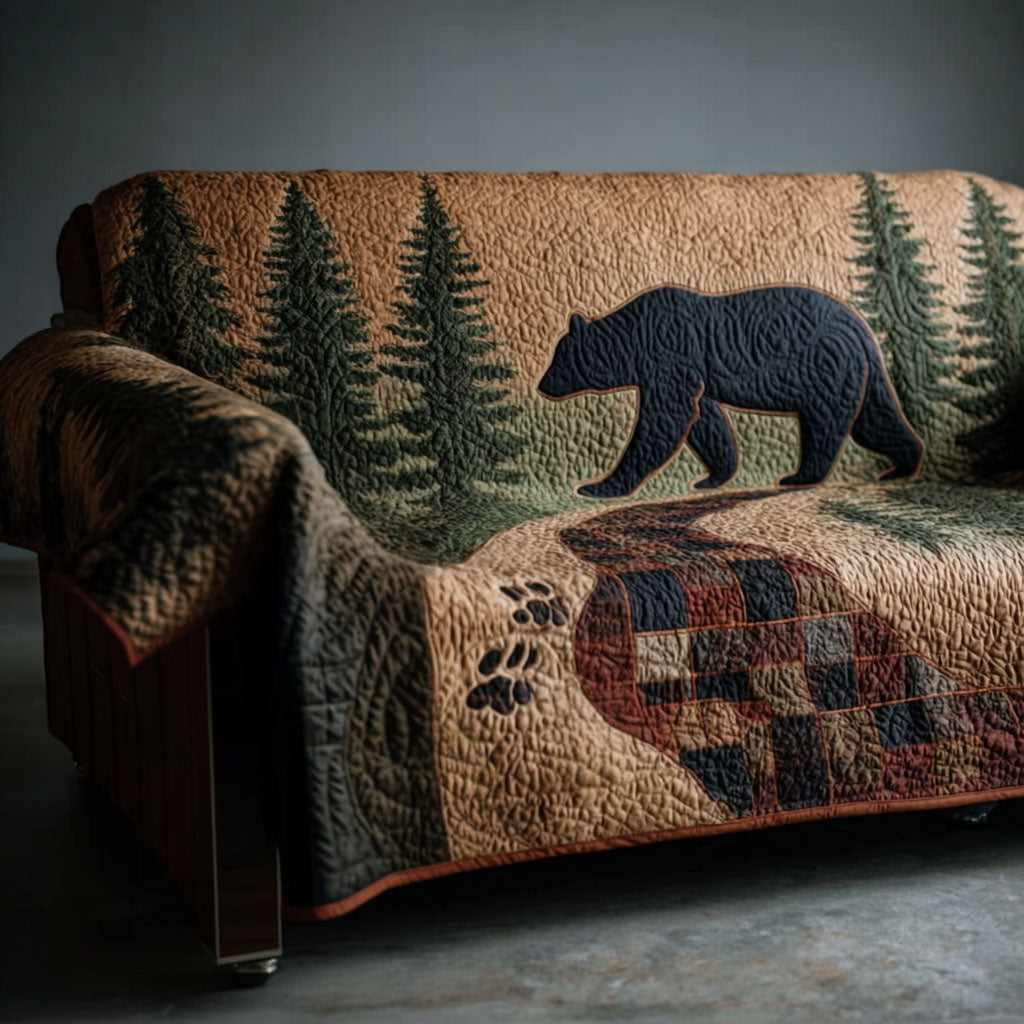 Wild Timber Bear Quilted Sofa Cover Creative Home Room Decor Bear Gifts For Dad - Tradiviet