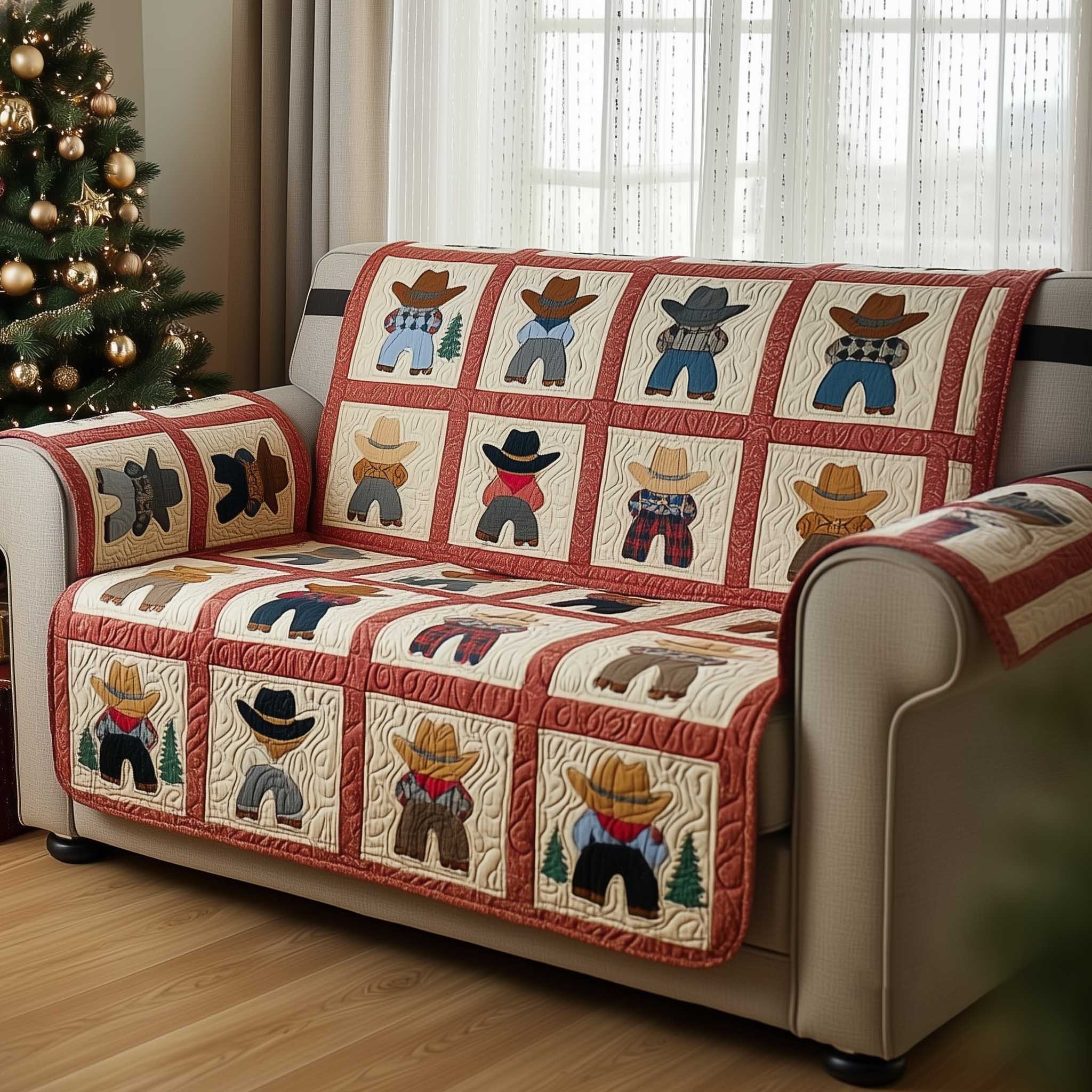 Wild West Cowboy Quilted Sofa Cover Trendy Home Room Decor Room Gift For Her - Tradiviet