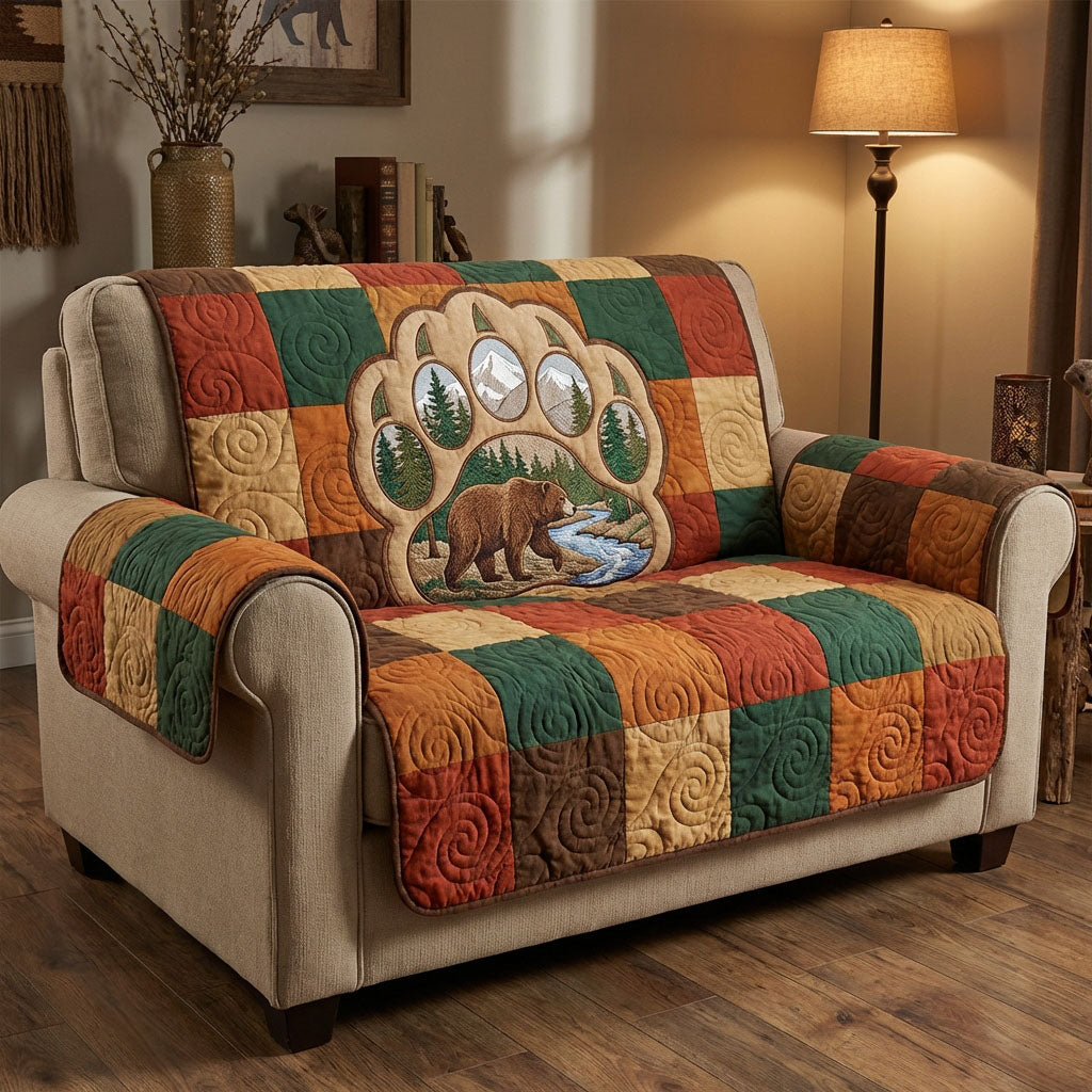 Wilderness Bear Quilted Sofa Cover Classic Room Decor Unique Bear Lover Presents - Tradiviet