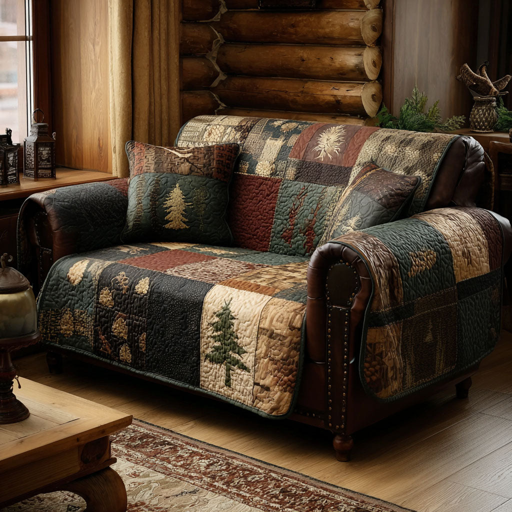 Wilderness Cabin Cozy Quilted Sofa Cover Holiday Room Decor Gift For New Home - Tradiviet