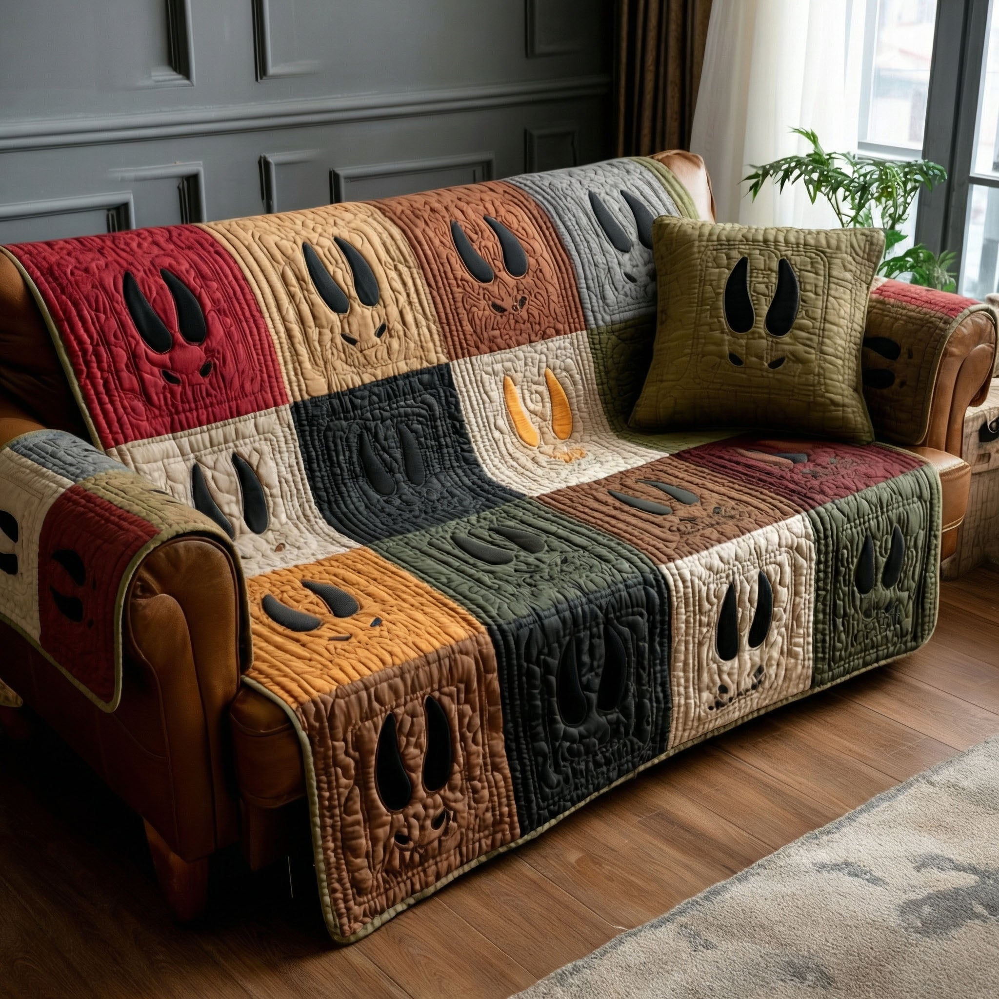 Wilderness Hoof Mark Quilted Sofa Cover Boho Home Room Decor House Lover Gift Ideas - Tradiviet