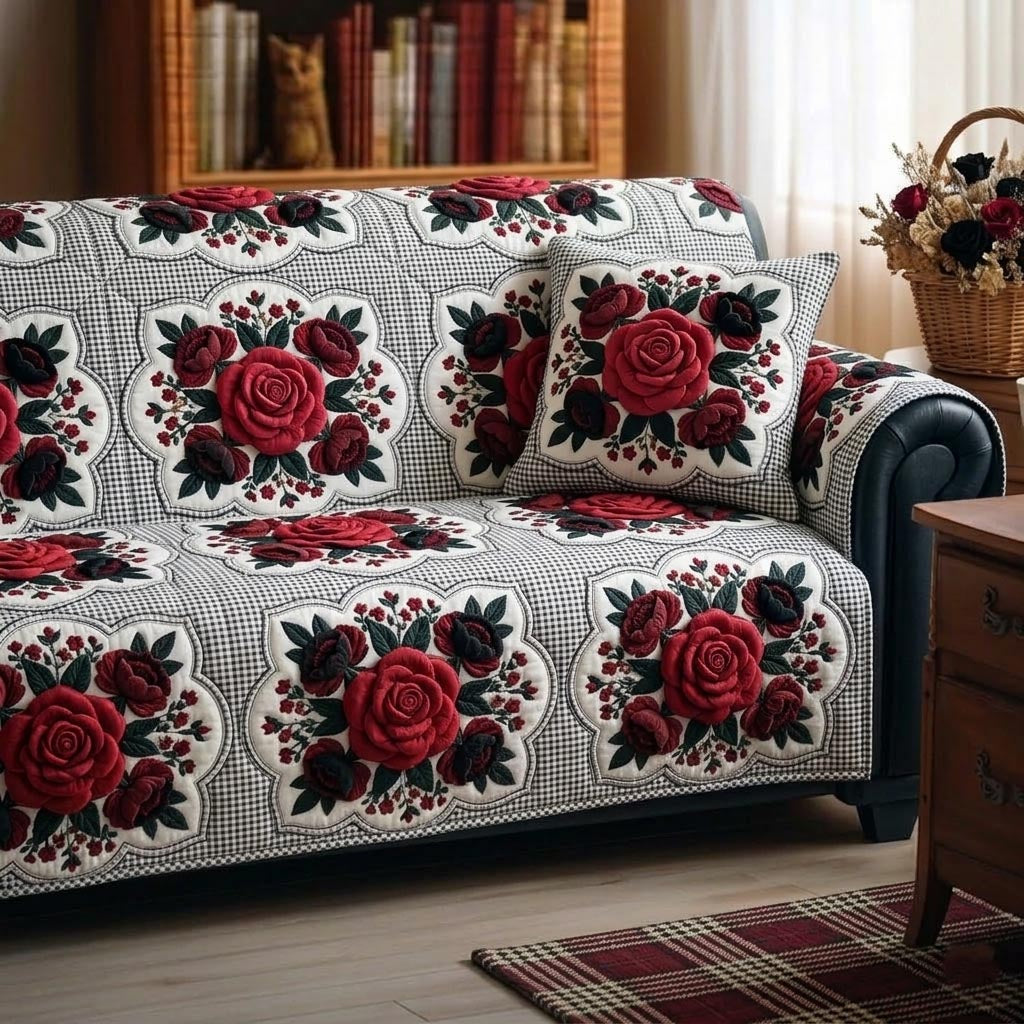 Wildflower Books Quilted Sofa Cover Floral Home Couch Cover Gifts For House Lovers - Tradiviet