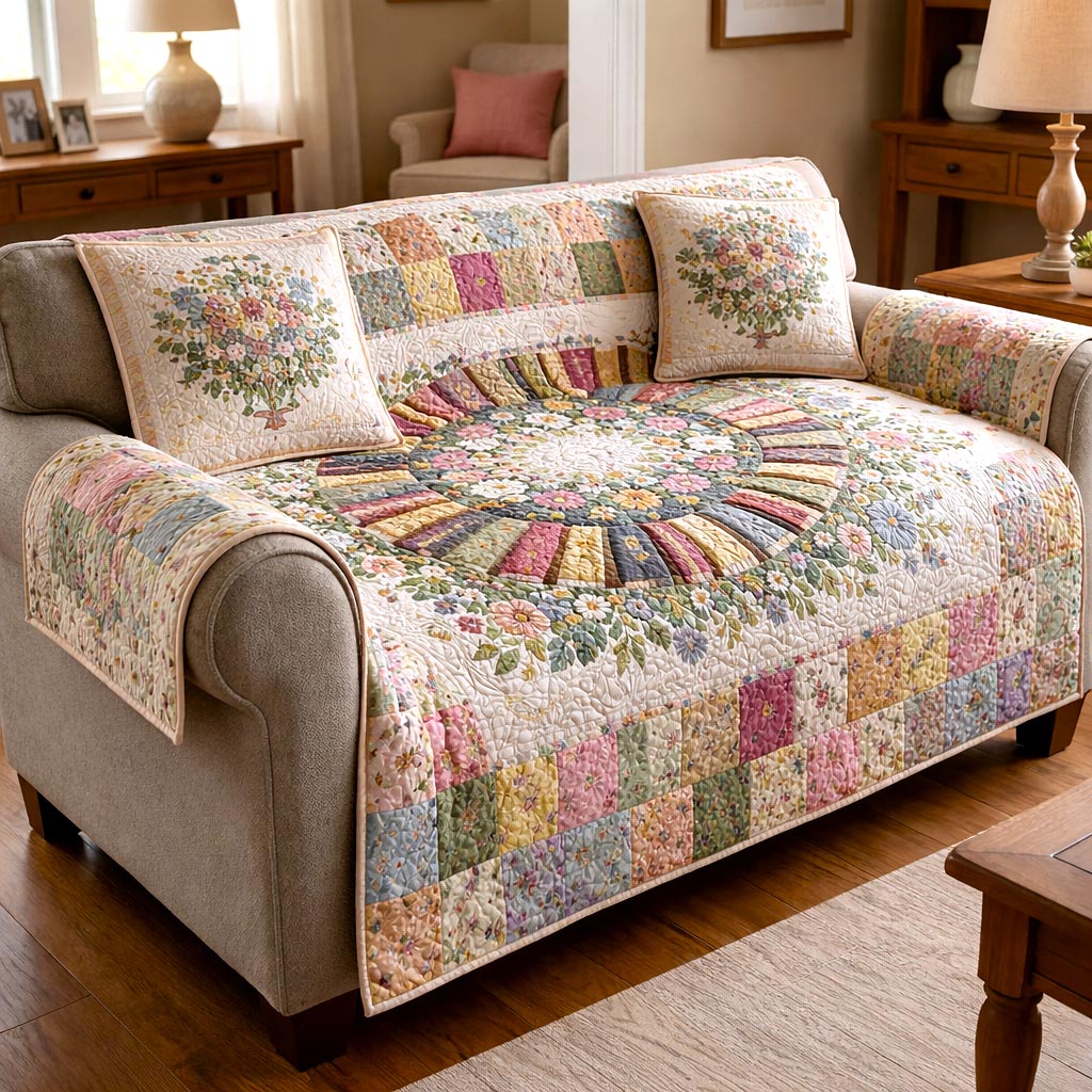 Wildflower Books Quilted Sofa Cover Floral Home Couch Cover Perfect Housewarming Gift Ideas - Tradiviet
