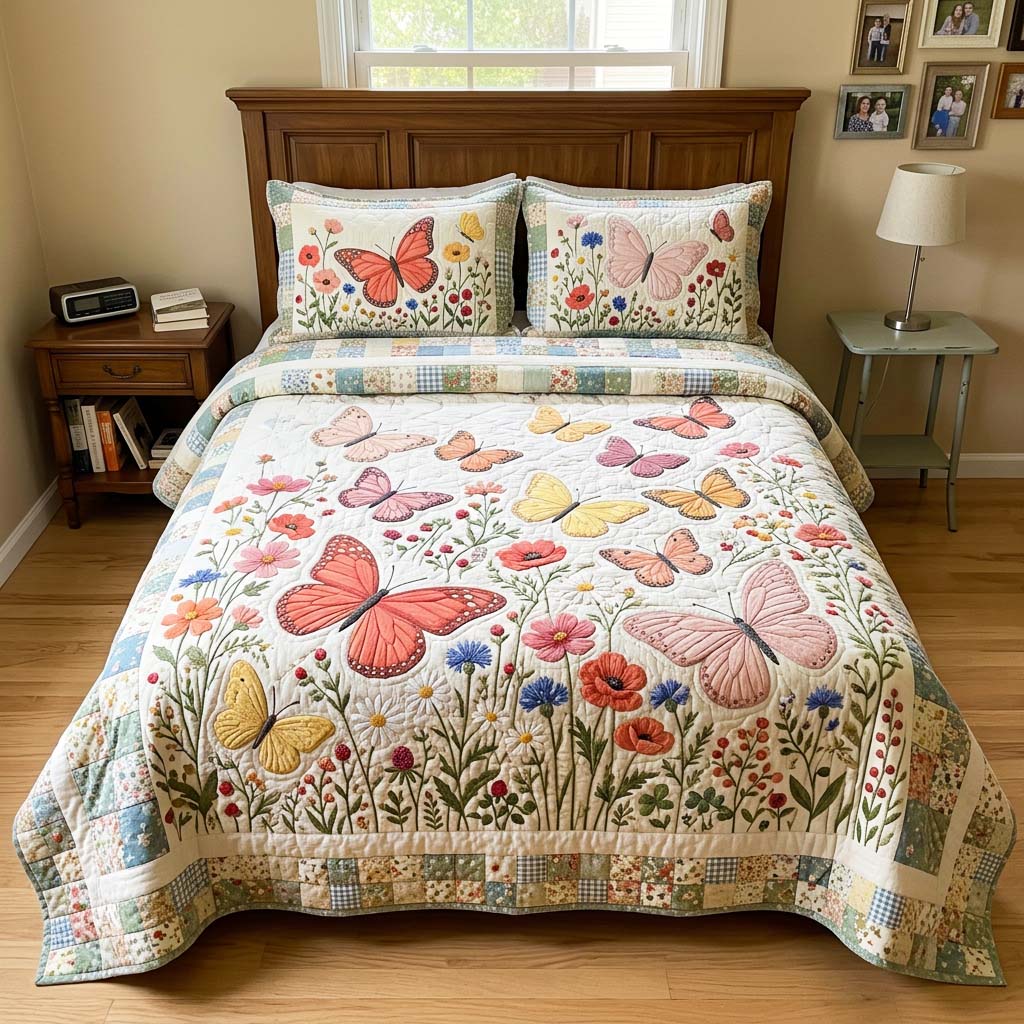 Wildflower Butterfly Quilted Bedding Set Wildflower Butterfly Retreat Gift For Wildflower Butterfly - Tradiviet