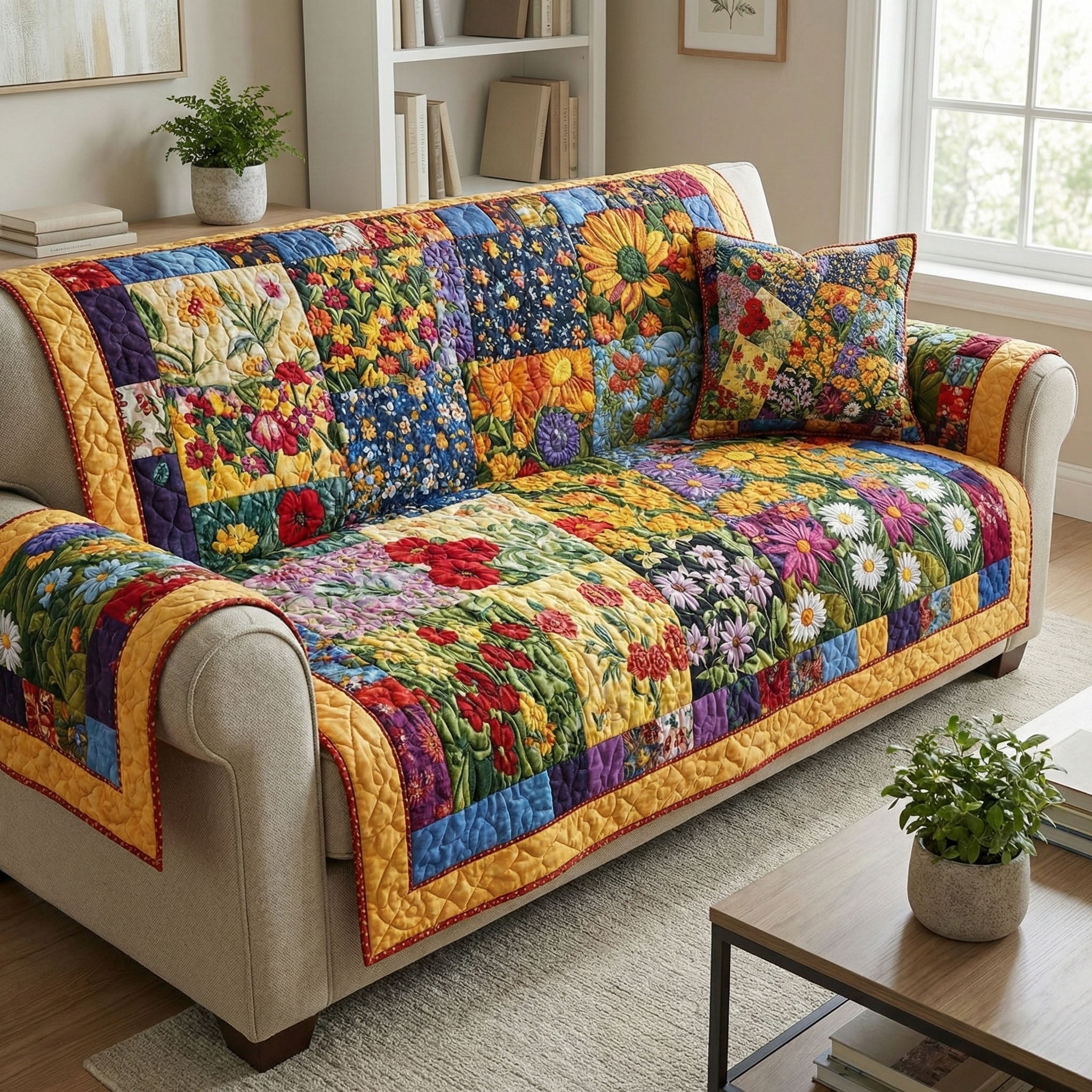 Wildflower Charm Quilted Sofa Cover Best Sofa Covers Ideas For Mother' Day Gifts - Tradiviet