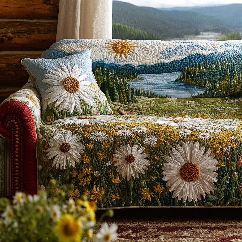 Wildflower Daisy Quilted Sofa Cover Sofa Slip Covers Flower Daisy Gifts For Her - Tradiviet