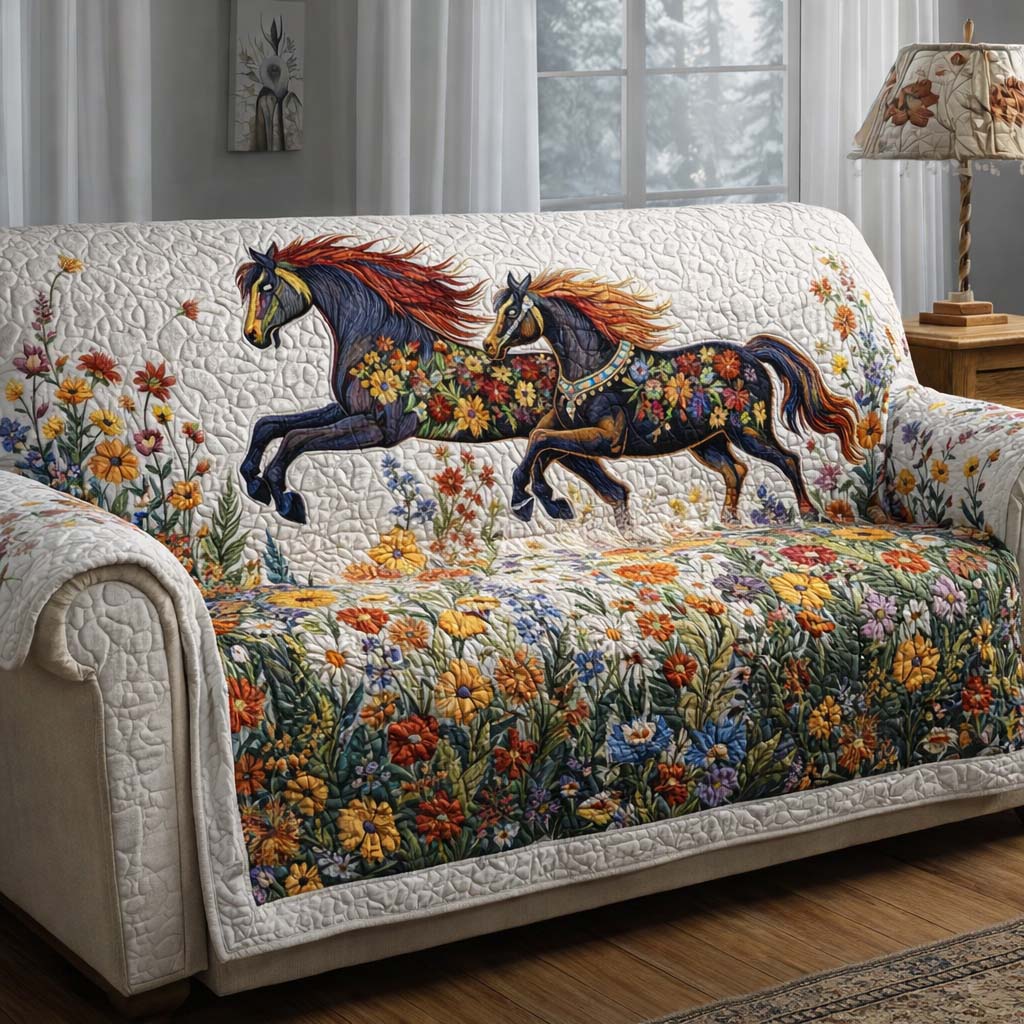 Wildflower Gallop Quilted Sofa Cover Western Home Couch Cover Presents For Deer Hunters - Tradiviet