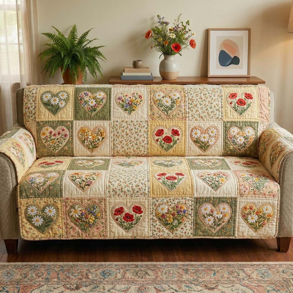 Wildflower Patch Quilted Sofa Cover Floral Home Couch Cover Gifts For New Homes - Tradiviet