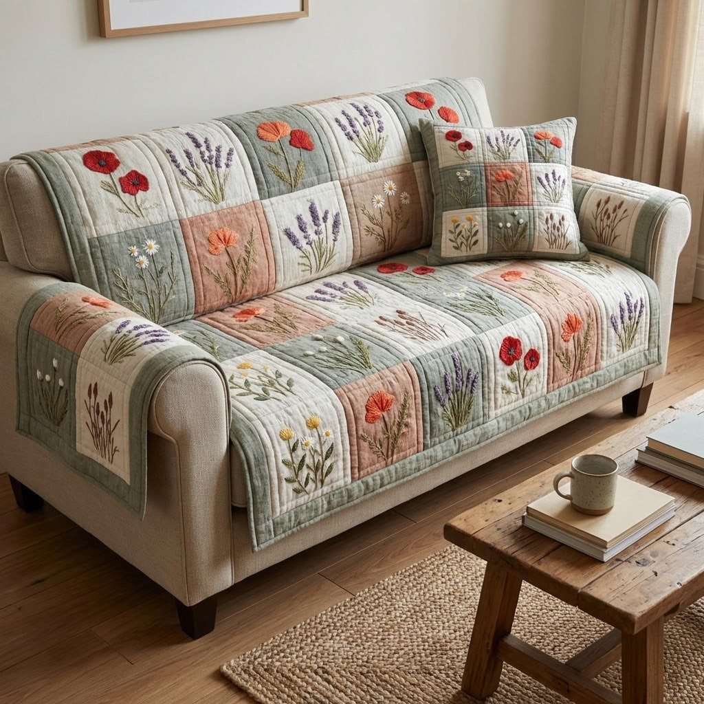 Wildflower Serenade Quilted Sofa Cover Sofa And Seat Covers Sunflower Gifts For Women - Tradiviet