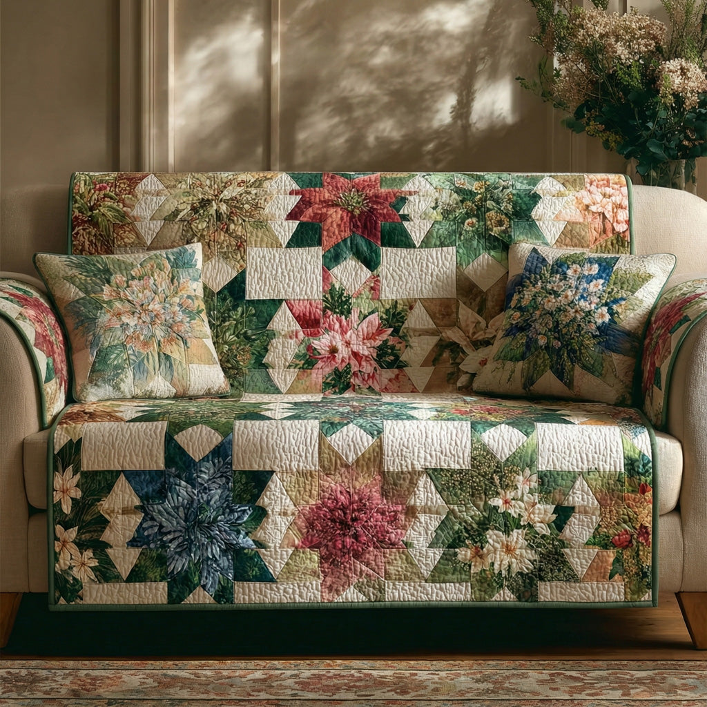Wildflower Star Garden Quilted Sofa Cover Boho Home Room Decor Great Housewarming Gift Ideas - Tradiviet