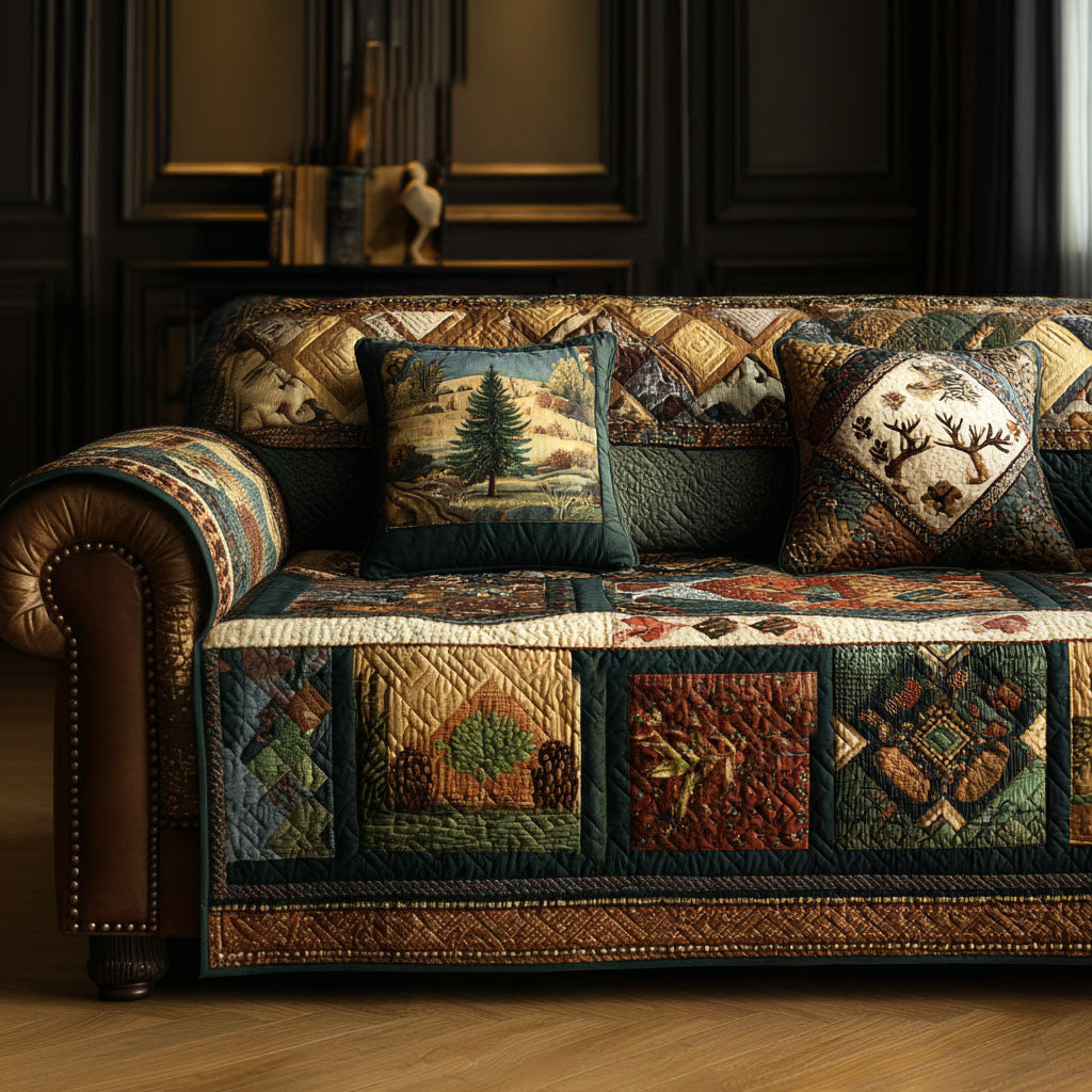 Wildwood Lodge Harmony Quilted Sofa Cover Aesthetic Room Decor Unique Housewarming Gift Ideas - Tradiviet