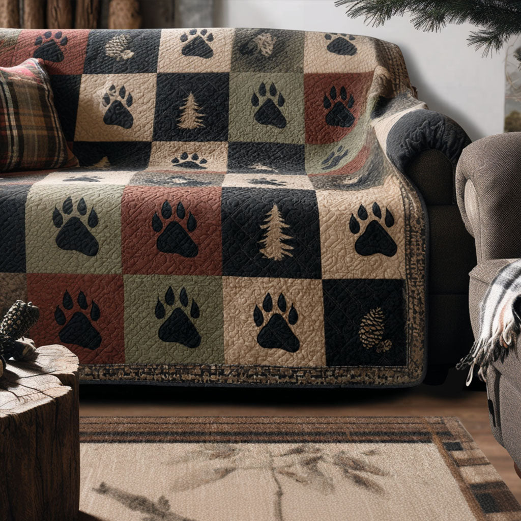Wildwood Paw Quilted Sofa Cover Seasonal Home Room Decor Cozy Living Gift Ideas - Tradiviet
