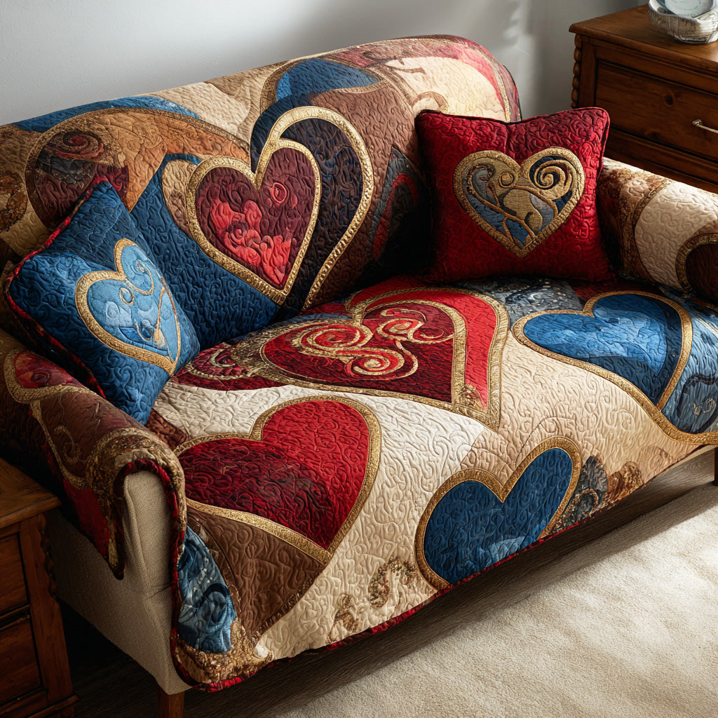 Willow Heart Quilted Sofa Cover Rustic Home Room Decor Perfect Housewarming Gift Ideas - Tradiviet