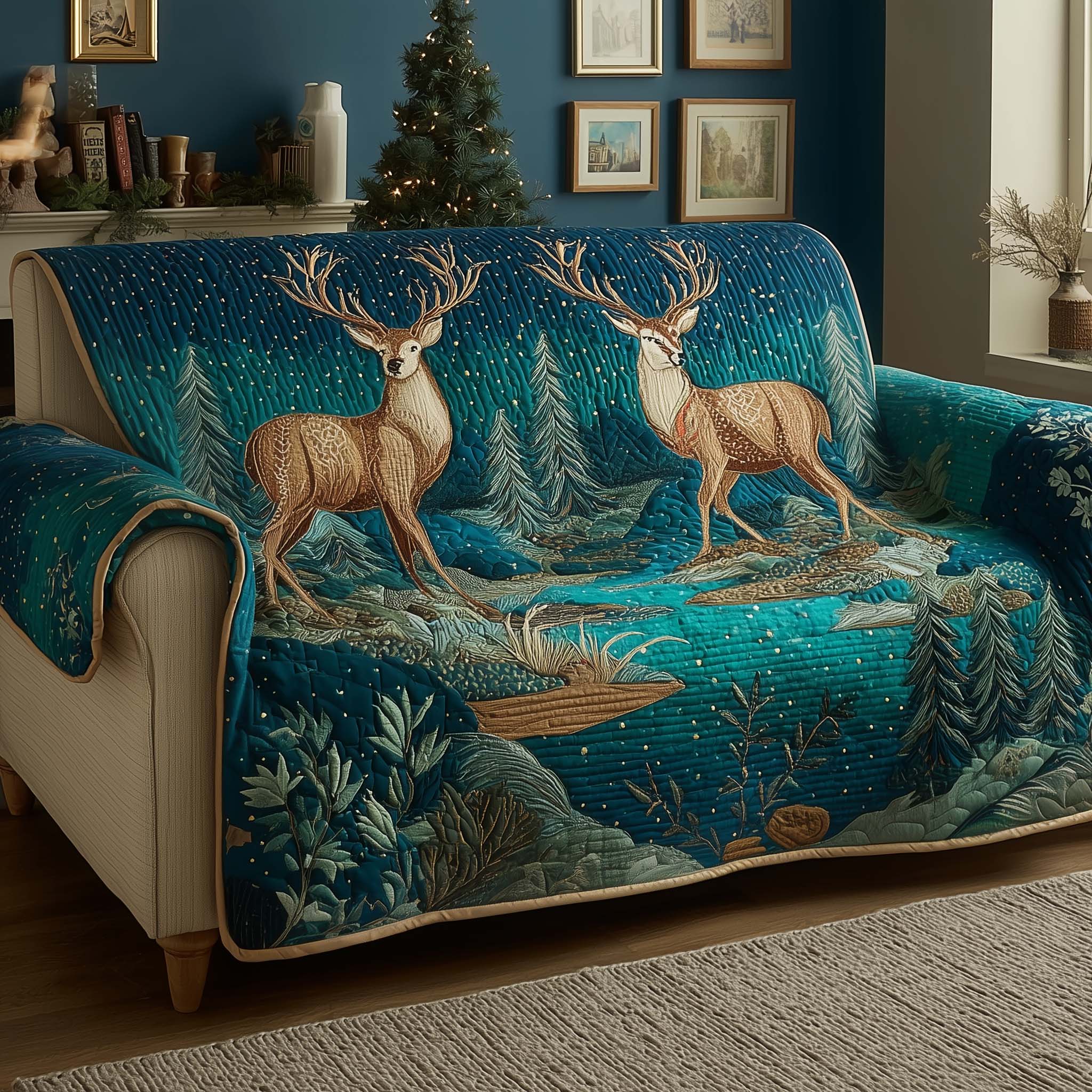 Winter Aurora Quilted Sofa Cover Celestial Home Couch Cover Cat Presents For Cat Lovers - Tradiviet