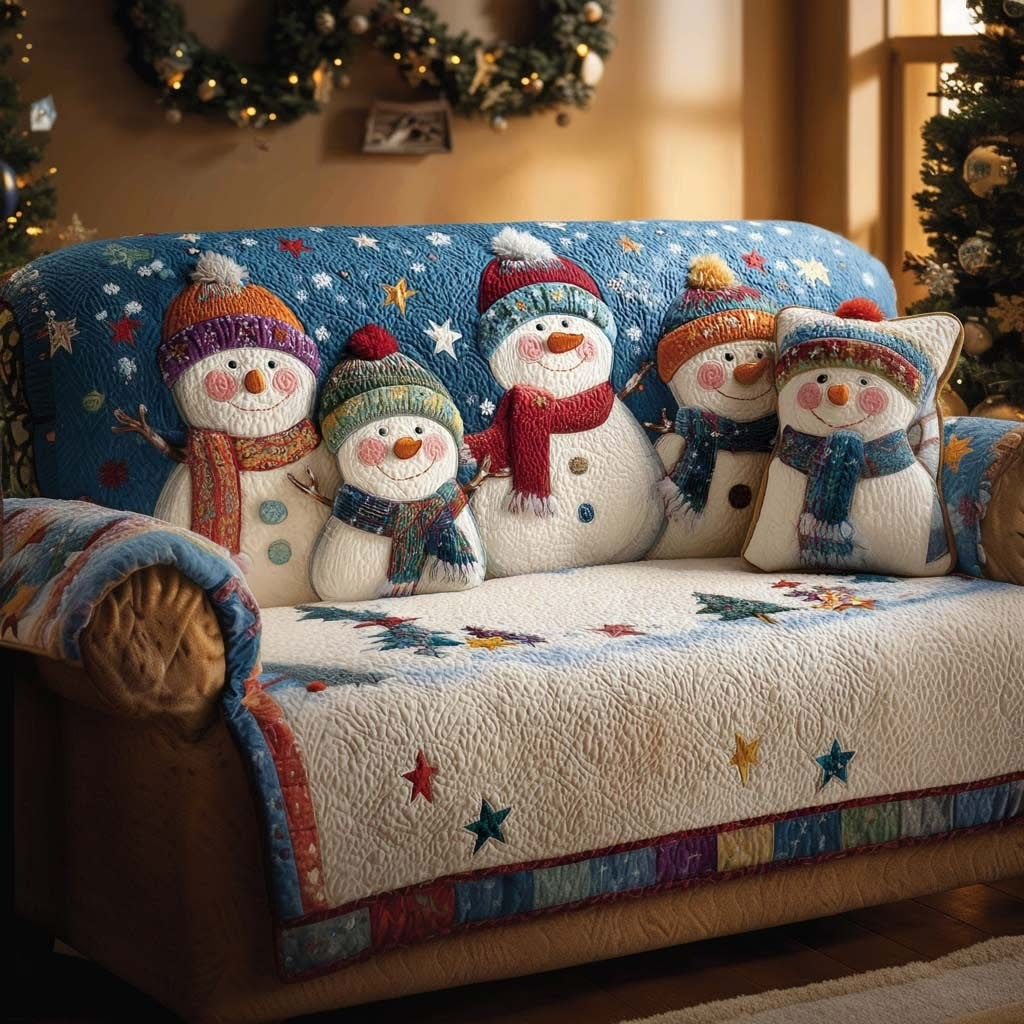 Winter Buddy Quilted Sofa Cover Snowman Decorations Indoor Family Christmas Gifts - Tradiviet