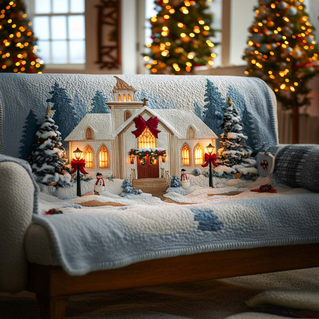 Winter Church Blessing Quilted Sofa Cover Santa Sofa Cover Ideas For Christmas Family Gifts - Tradiviet