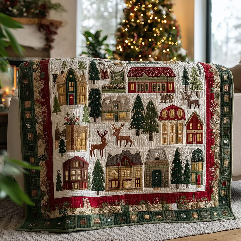 Winter Cottages Quilted Blanket Christmas Gifts Items For People Who Love Winter - Tradiviet