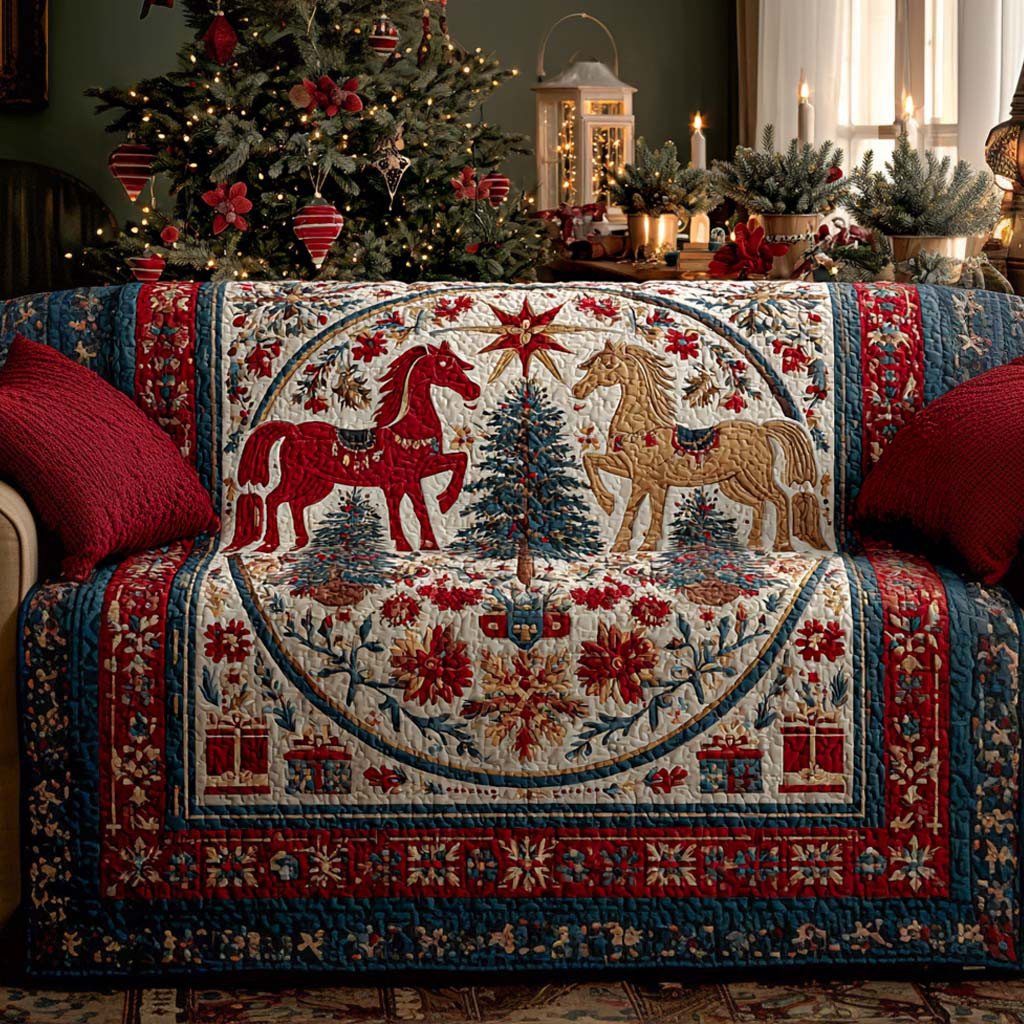 Winter Forest Stallions Quilted Sofa Cover Christmas Sofa Cover Christmas Gifts For Horse Owners - Tradiviet