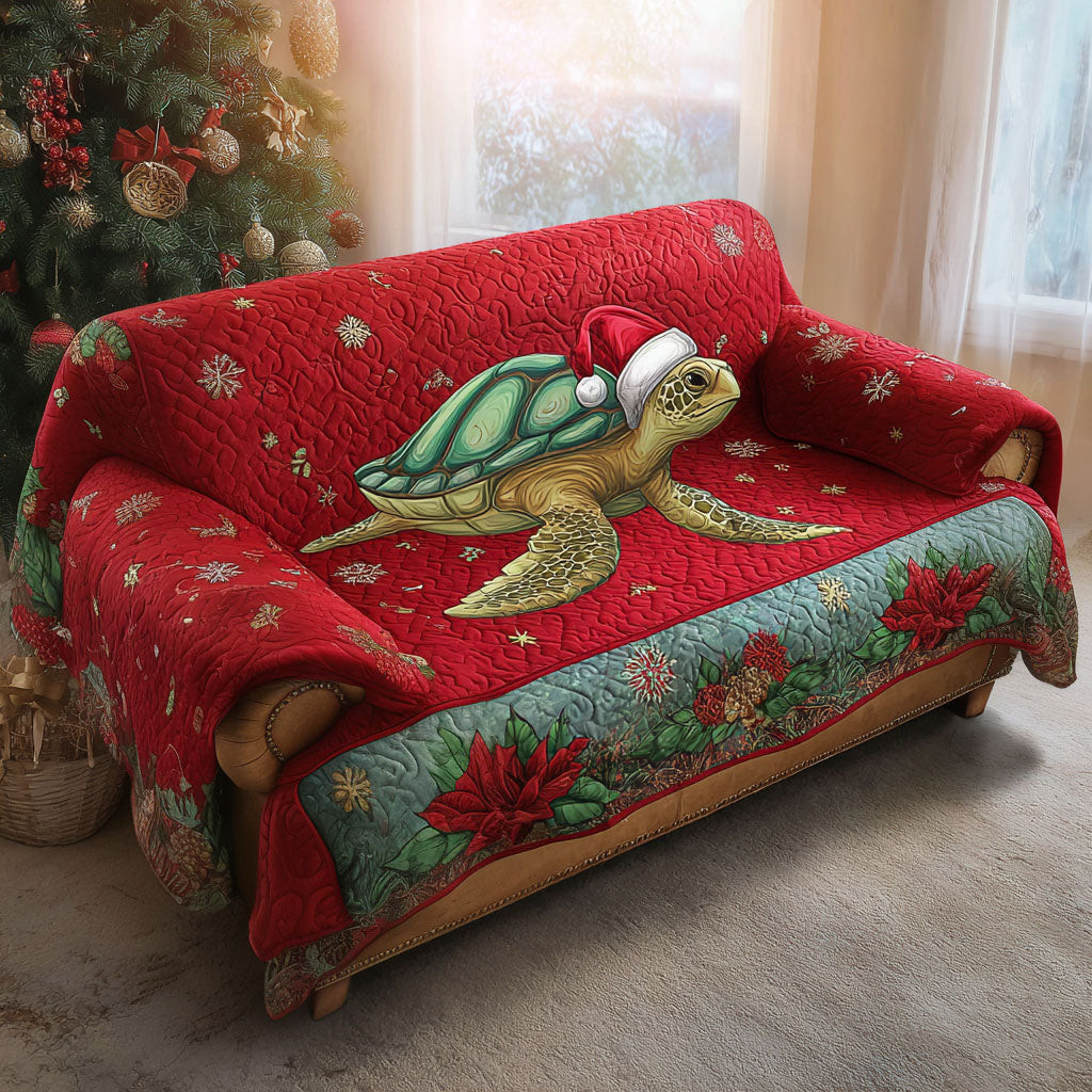 Winter Glow Turtle Quilted Sofa Cover Christmas Home Decor Sea Turtle Gift Ideas - Tradiviet