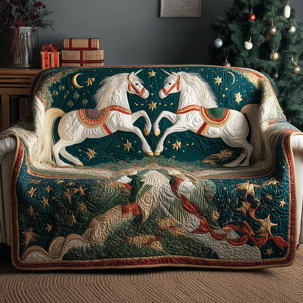 Winter Hoofprints Quilted Sofa Cover Christmas Living Room Decor Ideas Equestrian Gifts For Christmas - Tradiviet