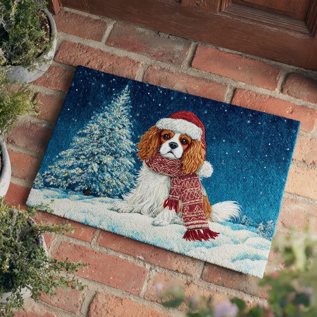 Winter King Charles Dog Christmas Doormat Cute Living Room Xmas Decor Gifts For Dog Lovers - Tradiviet