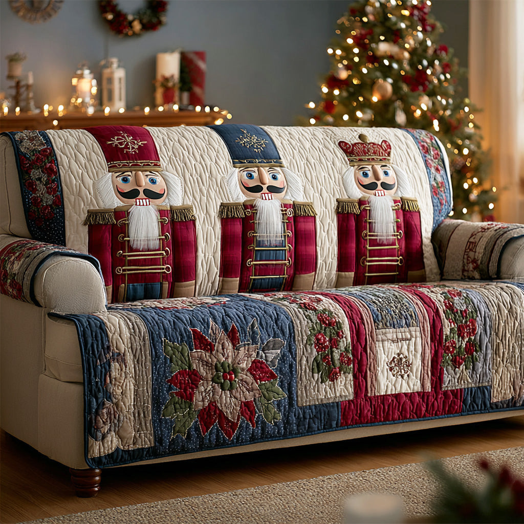 Winter Nutcracker Quilted Sofa Cover Christmas Decor Christmas Present Ideas - Tradiviet