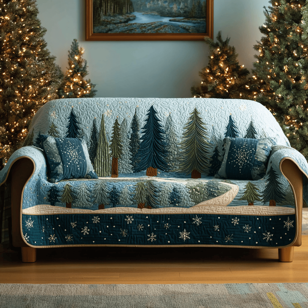 Winter Path Quilted Sofa Cover Christmas Couch Decor Present For Mother In Law Christmas - Tradiviet