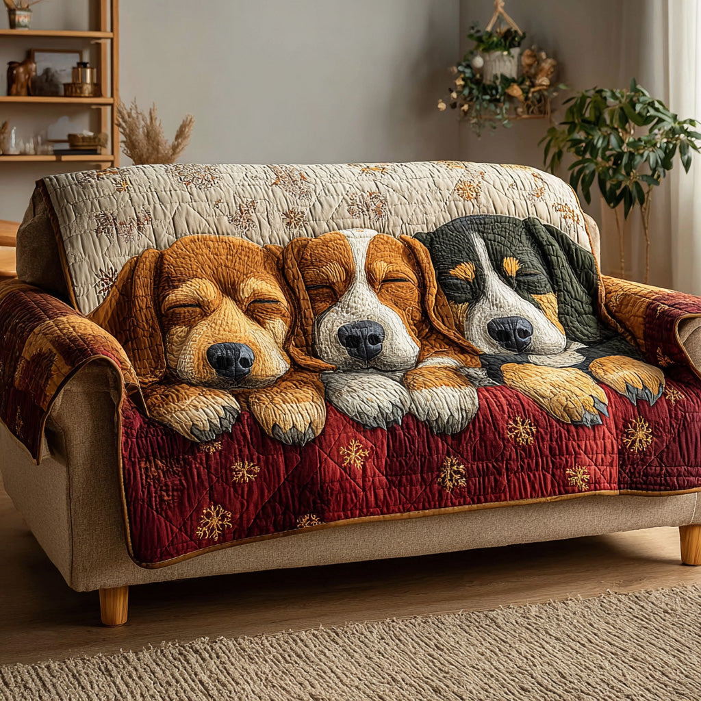 Winter Puppy Nap Quilted Sofa Cover Shelf Room Decor House Lover Gift Ideas - Tradiviet
