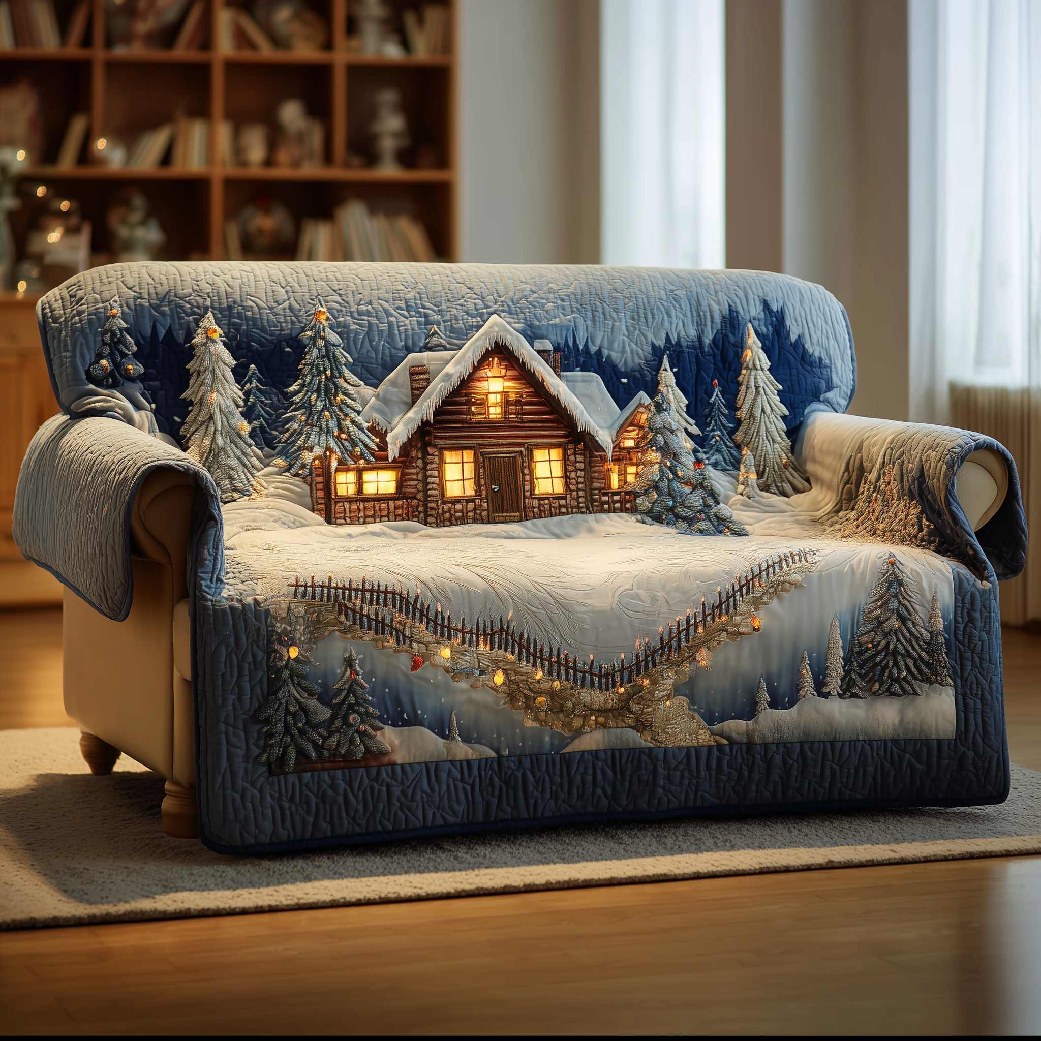 Winter Retreat Quilted Sofa Cover Cabin Home Couch Cover Home Lover Gift Ideas - Tradiviet