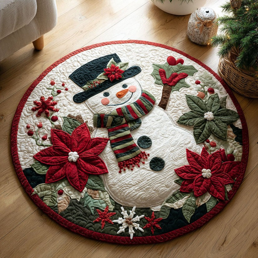 Winter Snowman Cheer Quilted Round Mat Christmas Living Decorations Gifts - Tradiviet