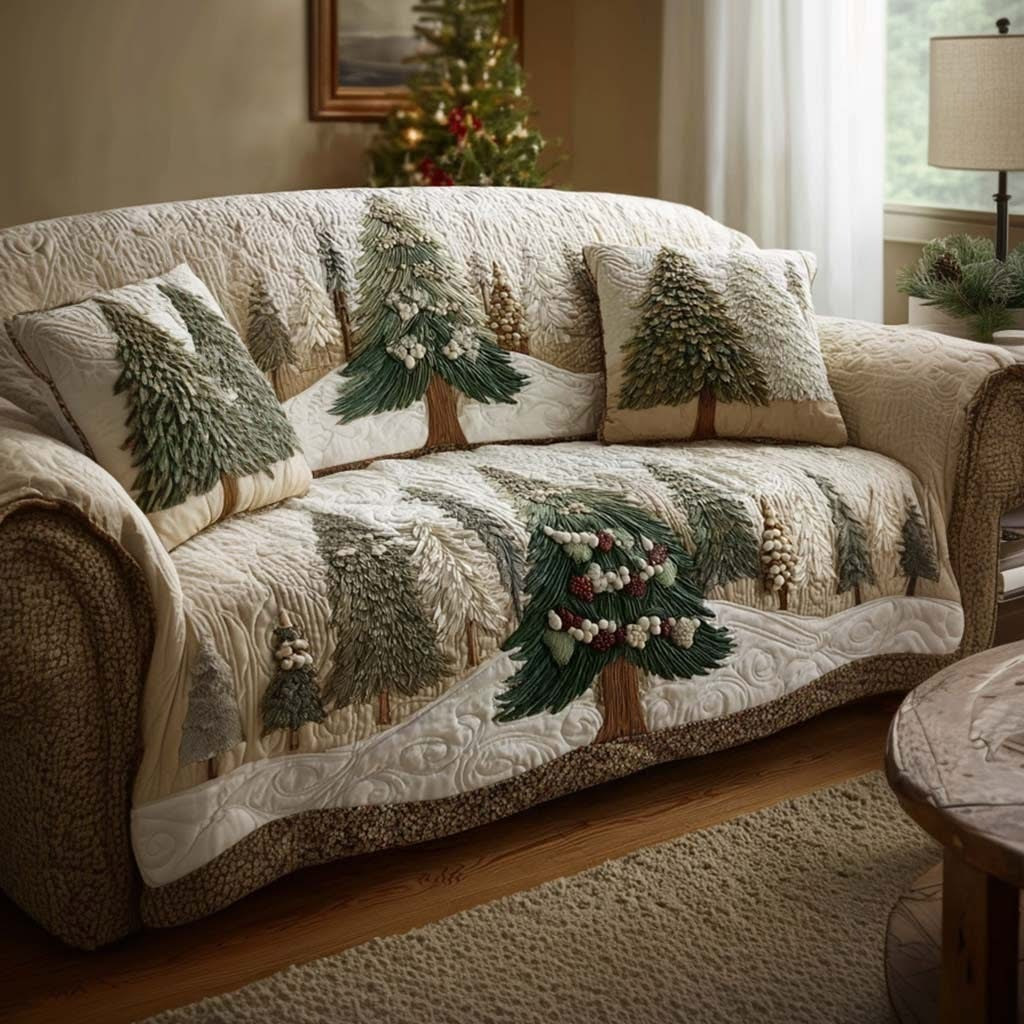 Winter Tree Wonder Quilted Sofa Cover Christmas Decor 2025 Family Xmas Present Ideas - Tradiviet