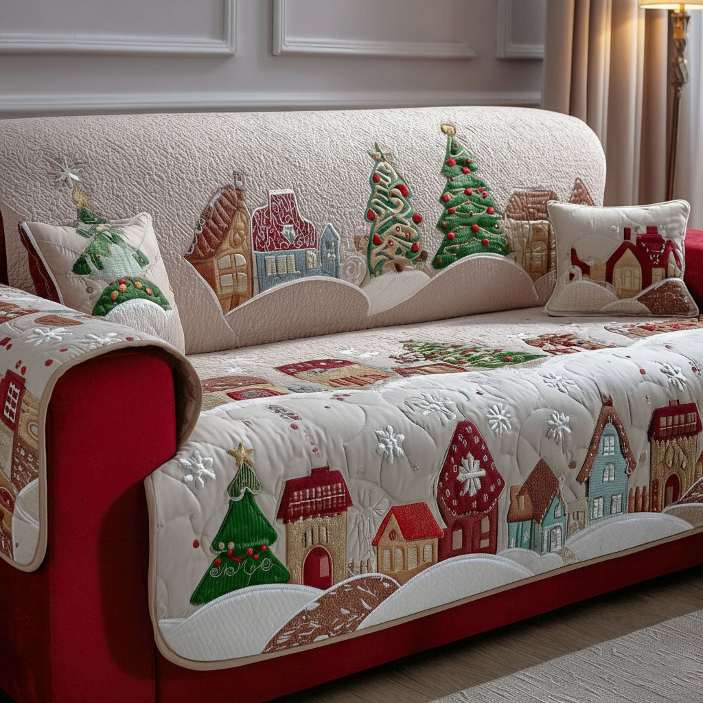 Winter Village Lane Quilted Sofa Cover Christmas Living Room Decor Ideas Christmas Presents For Relatives - Tradiviet
