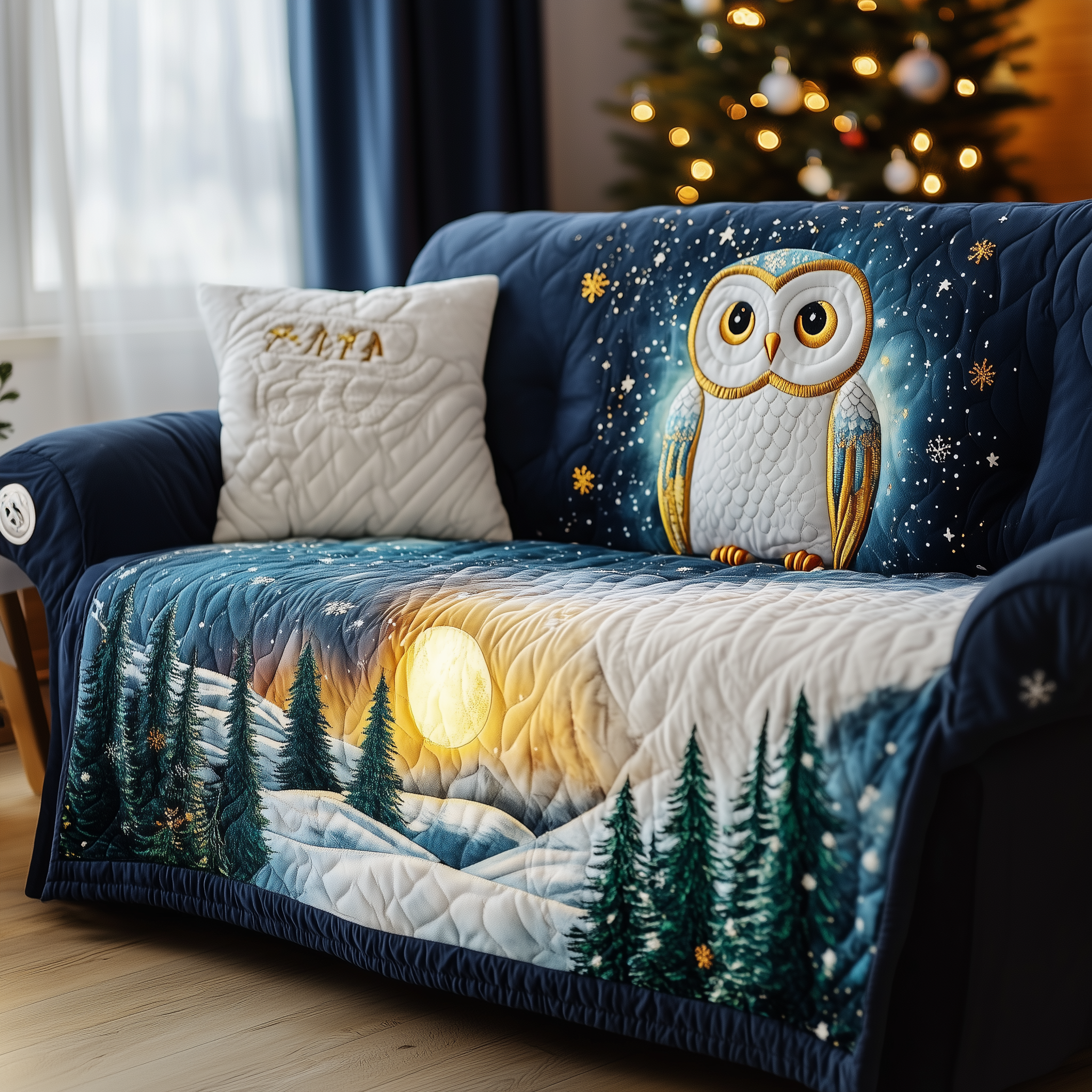 Winter Watcher Quilted Sofa Cover Winter Home Couch Cover Gift For Home Decorators - Tradiviet