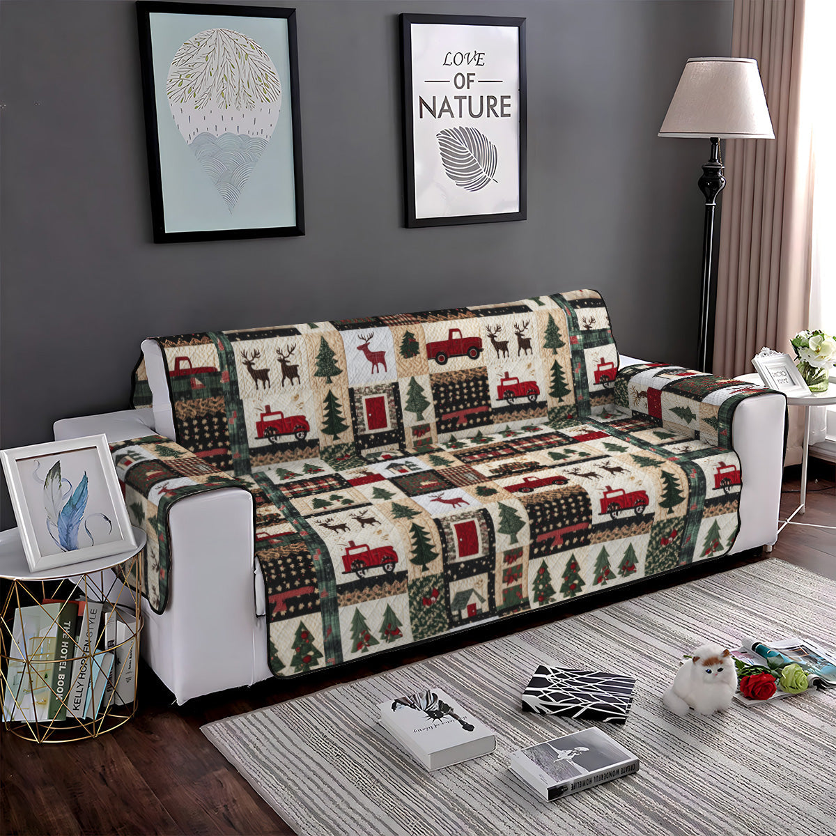 Winter Wonderland Quilted Sofa Cover Rustic Room Decor Gift For Home Decorators - Tradiviet