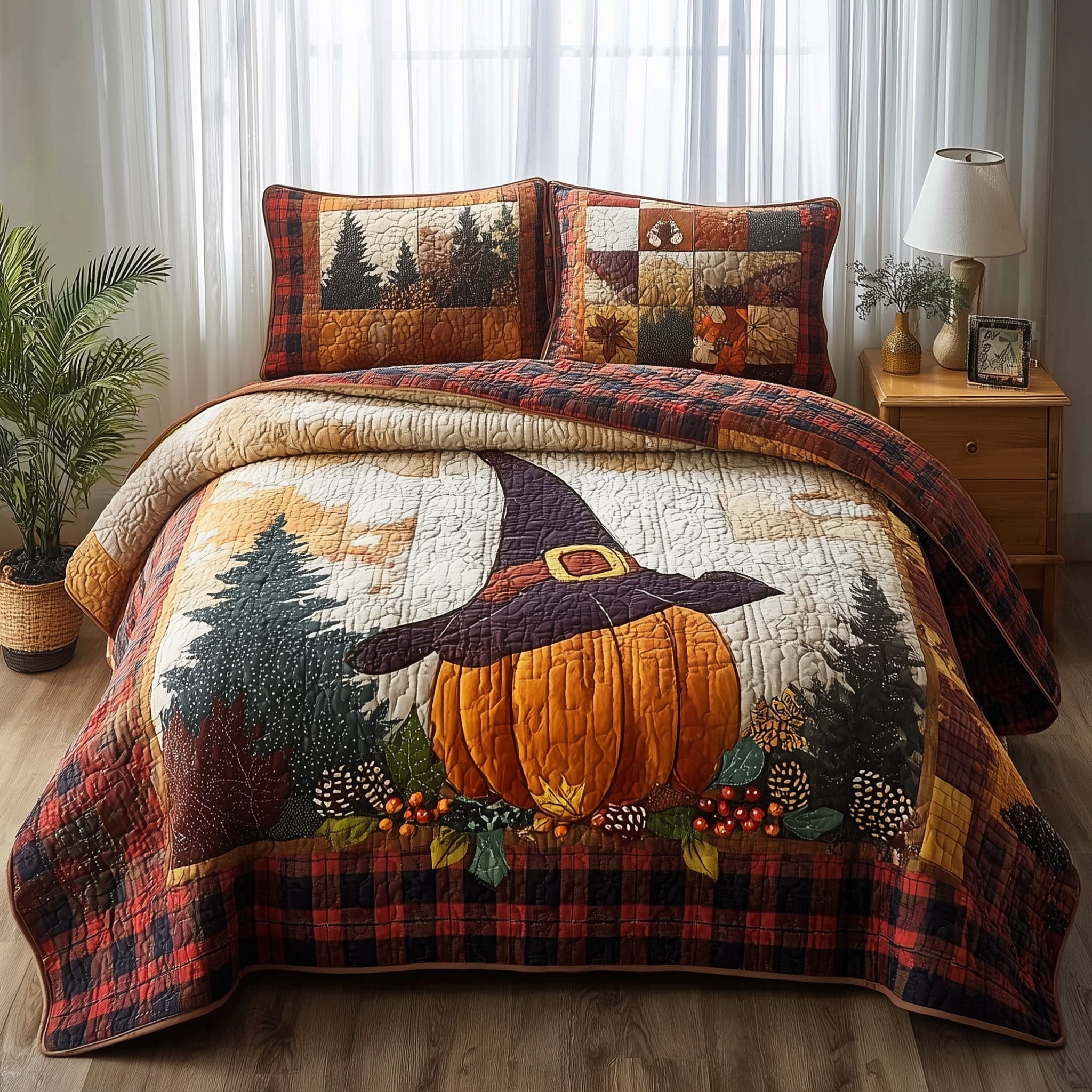Witch Pumpkin Quilted Bedding Set Witch Pumpkin Wildlife Gift For Witch - Tradiviet