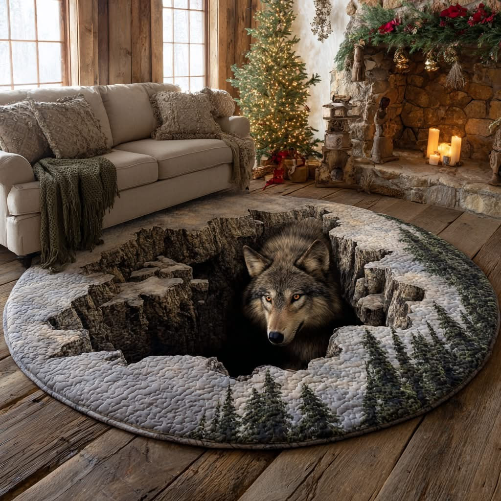 Wolf Cave Shadow Quilted Round Mat Living Room Decorations Gifts Ideas For Wolf Lovers - Tradiviet