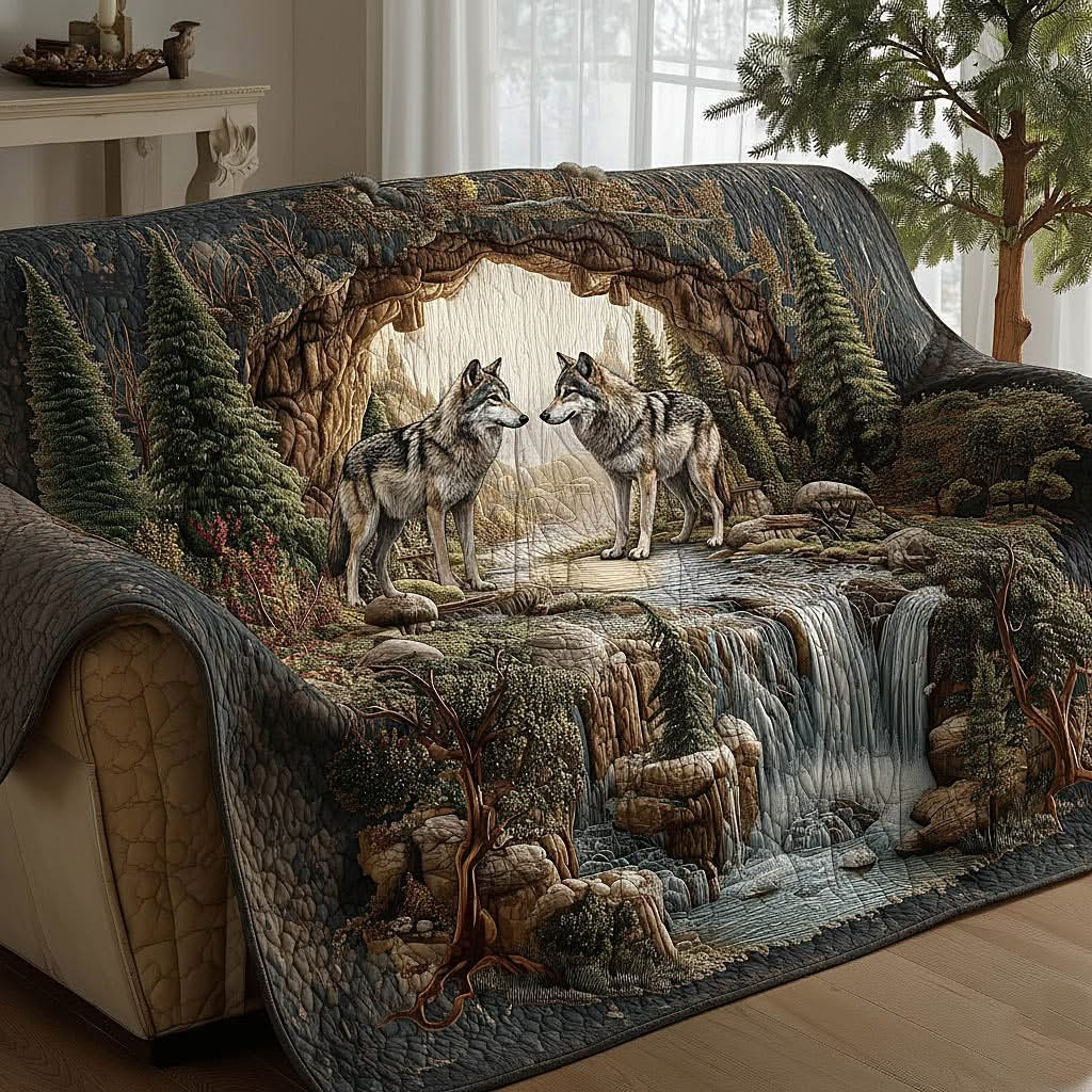 Wolf Couple Quilted Sofa Cover Interior Decor Accents Best Gifts For Wolf Lovers - Tradiviet