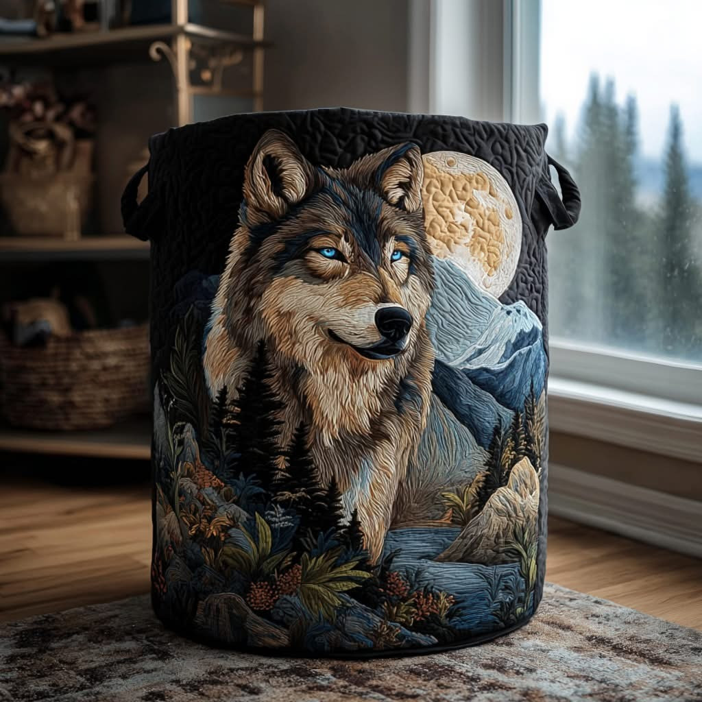 Wolf Echo Ridge Quilted Laundry Basket Woodland Animal Laundry Hamper Gift For Wolf Lovers - Tradiviet