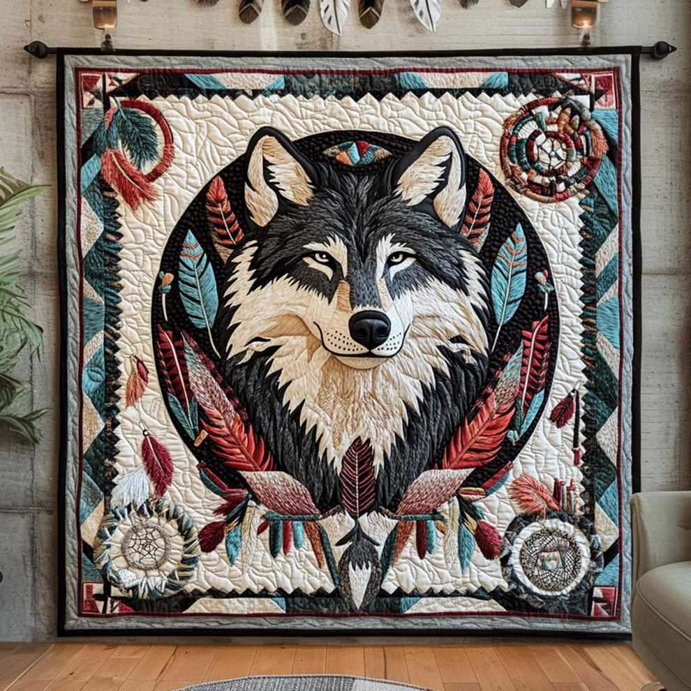 Wolf Native American Quilt Blanket Indigenous Blankets Gifts For Wolf Lovers - Tradiviet