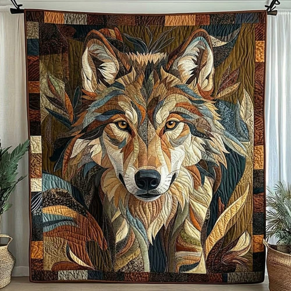 Wolf Quilt Blanket Native American Themed Throw Blanket Gifts For Wolf Lovers - Tradiviet